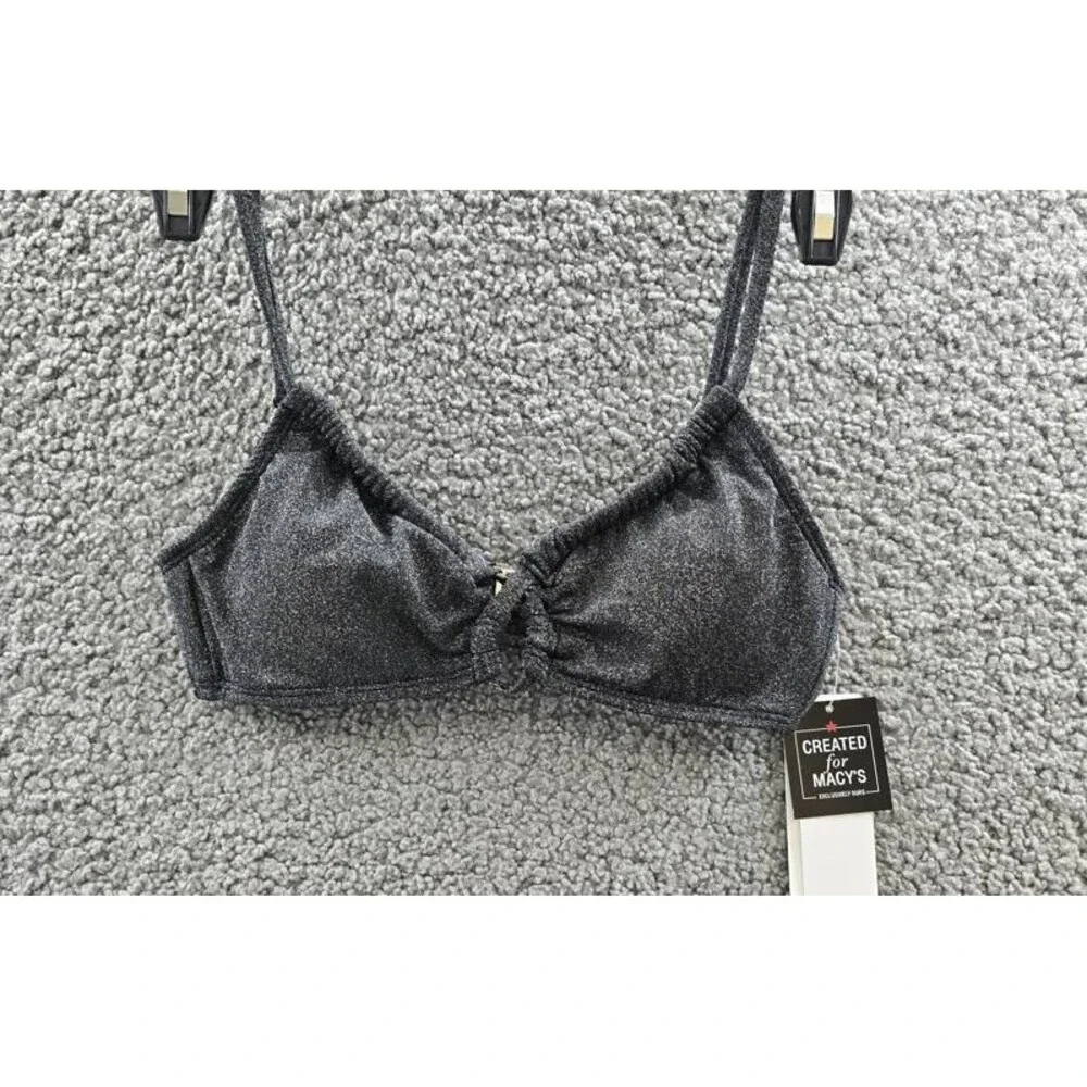 Salt + Cove Solid Lurex Twist-Front Bralette Bikini Women's XS Black Hook Back